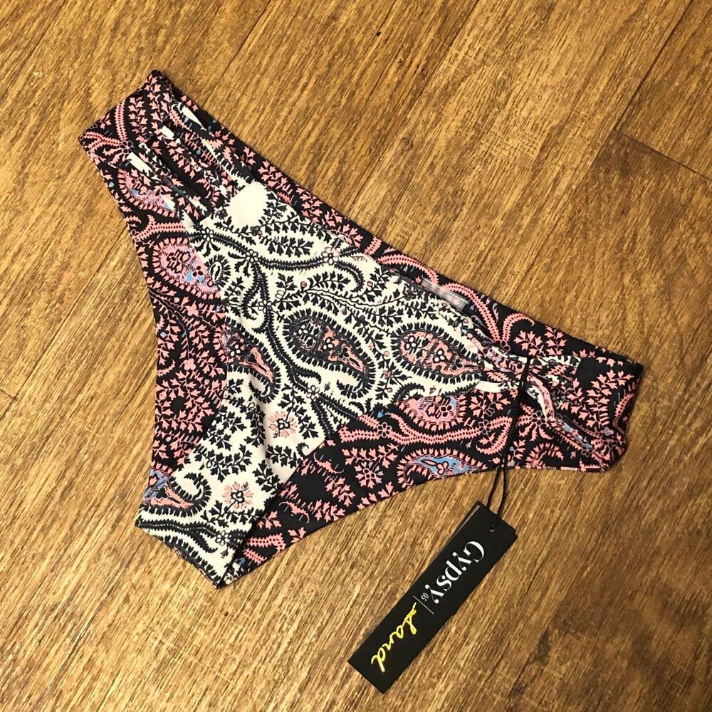 Gypsy 05 Sand Colorful Floral Paisley Cheeky Swim Bikini Bottom Size XS